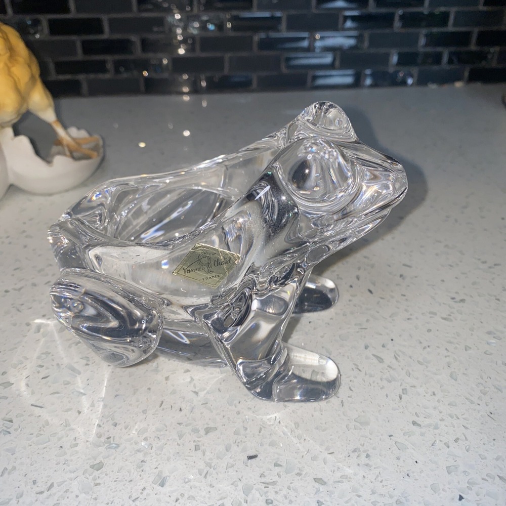 Vintage Crystal ART Vannes France 5" Glass Frog 1973 Bowl Ashtray‎